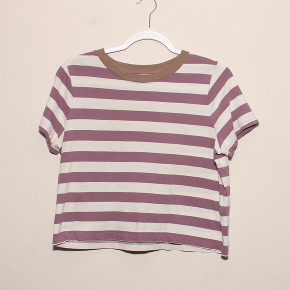 Madewell Striped Softfade Cotton Boxy Crop Tee Shirt Size Small - Picture 1 of 4